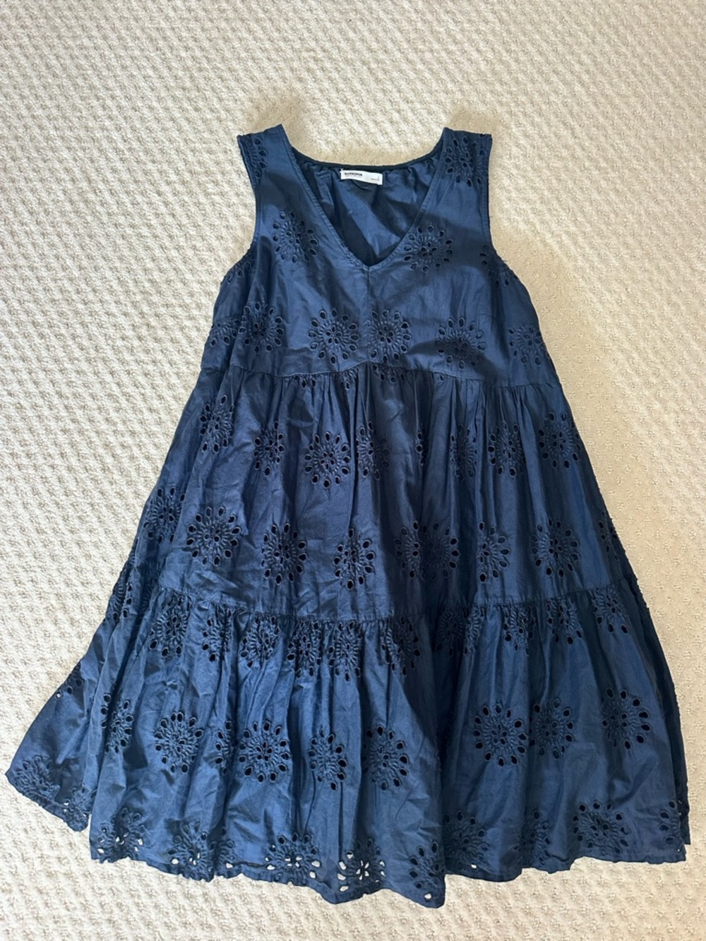 Sonoma Navy Eyelet Tiered dress